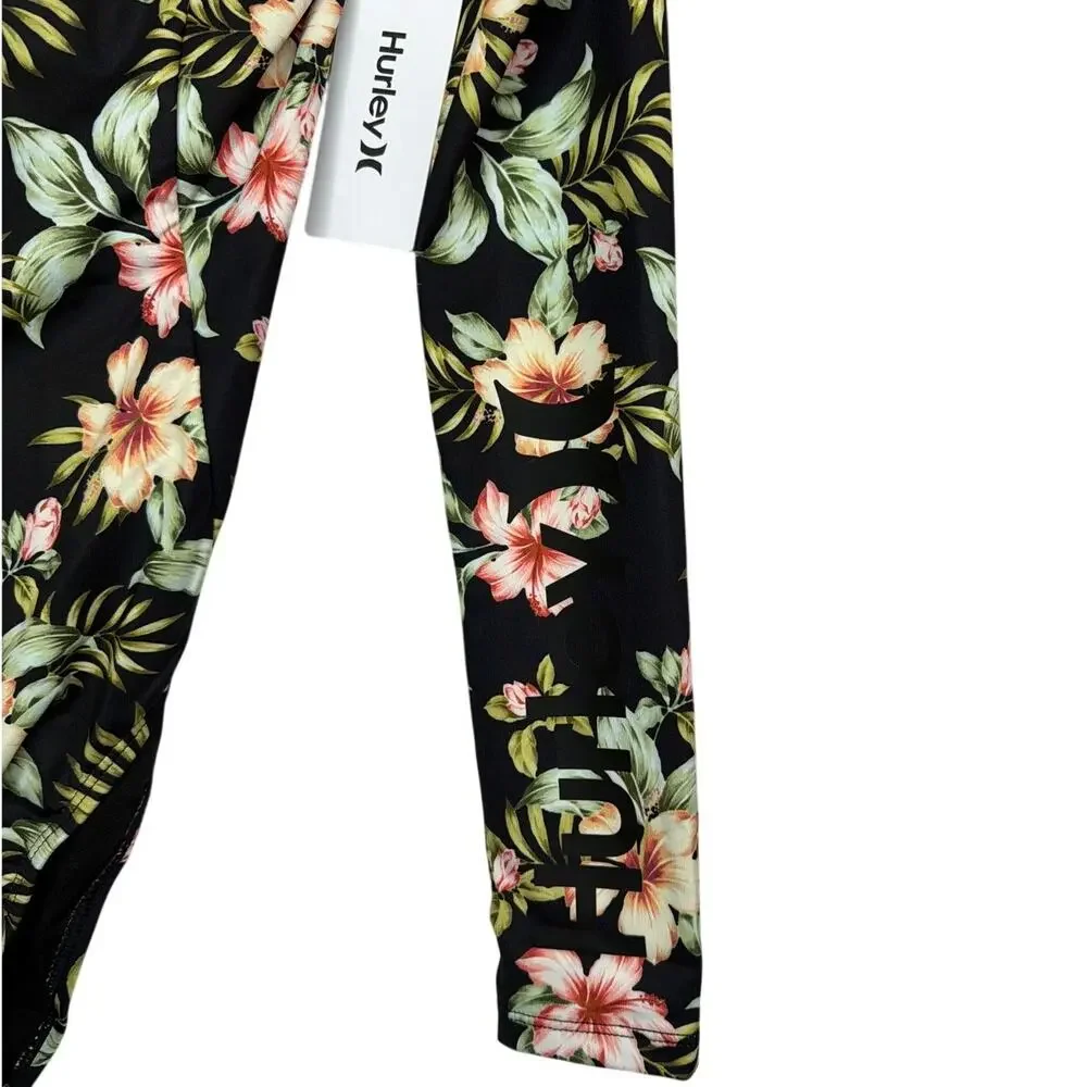 NWT Hurley Floral One Piece Surf Swimsuit Black Size Med Beach Vacation Swimwear
